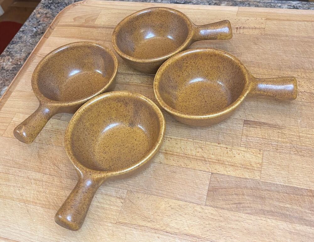 Vintage Monmouth Soup Bowls Set of 4 Brown Stoneware Cottagecore Fall Kitchen